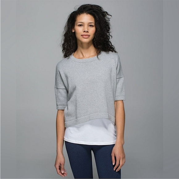 lululemon athletica Tops - Lululemon Bhakti Reality gray knit sweater Short Sleeve Sweater Top Size 4 gray
